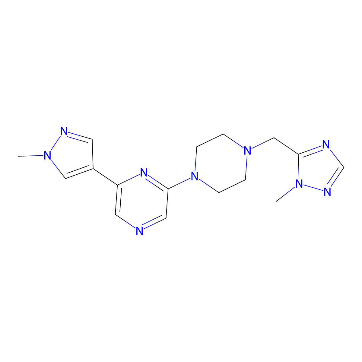 2-{4-[(1-methyl-1H-1,2,4-triazol-5-yl)methyl]piperazin-1-yl}-6-(1-methyl-1H-pyrazol-4-yl)pyrazine molecular structure, CAS 2770638-86-1