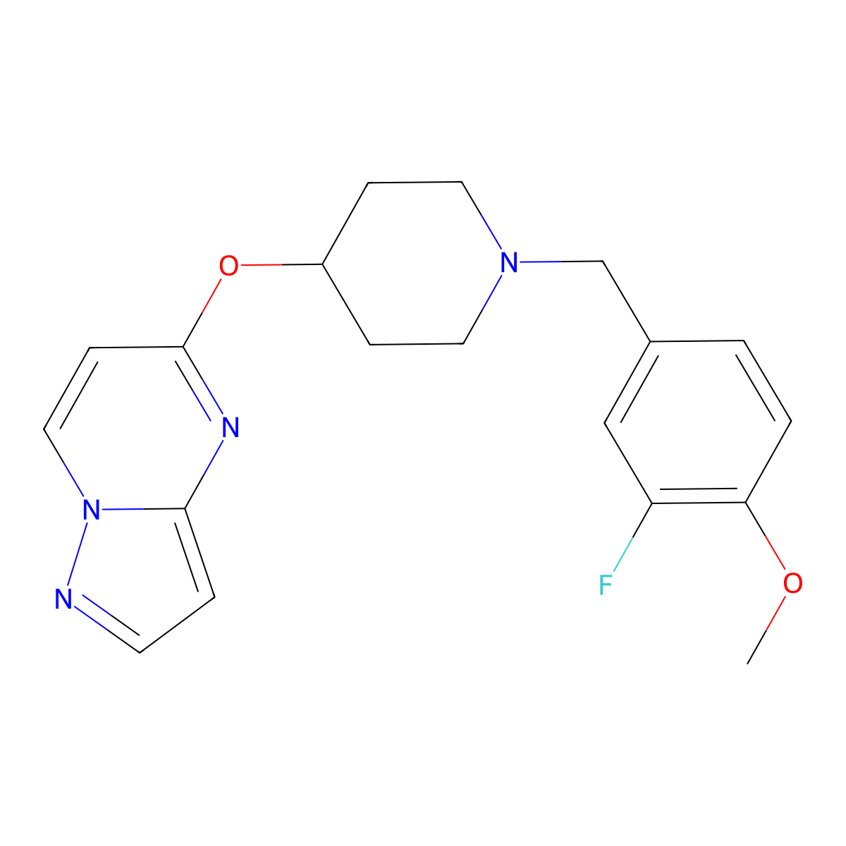 1-[(3-Fluoro-4-methoxyphenyl)methyl]-4-{pyrazolo[1,5-a]pyrimidin-5-yloxy}piperidine molecular structure, CAS 2770638-87-2