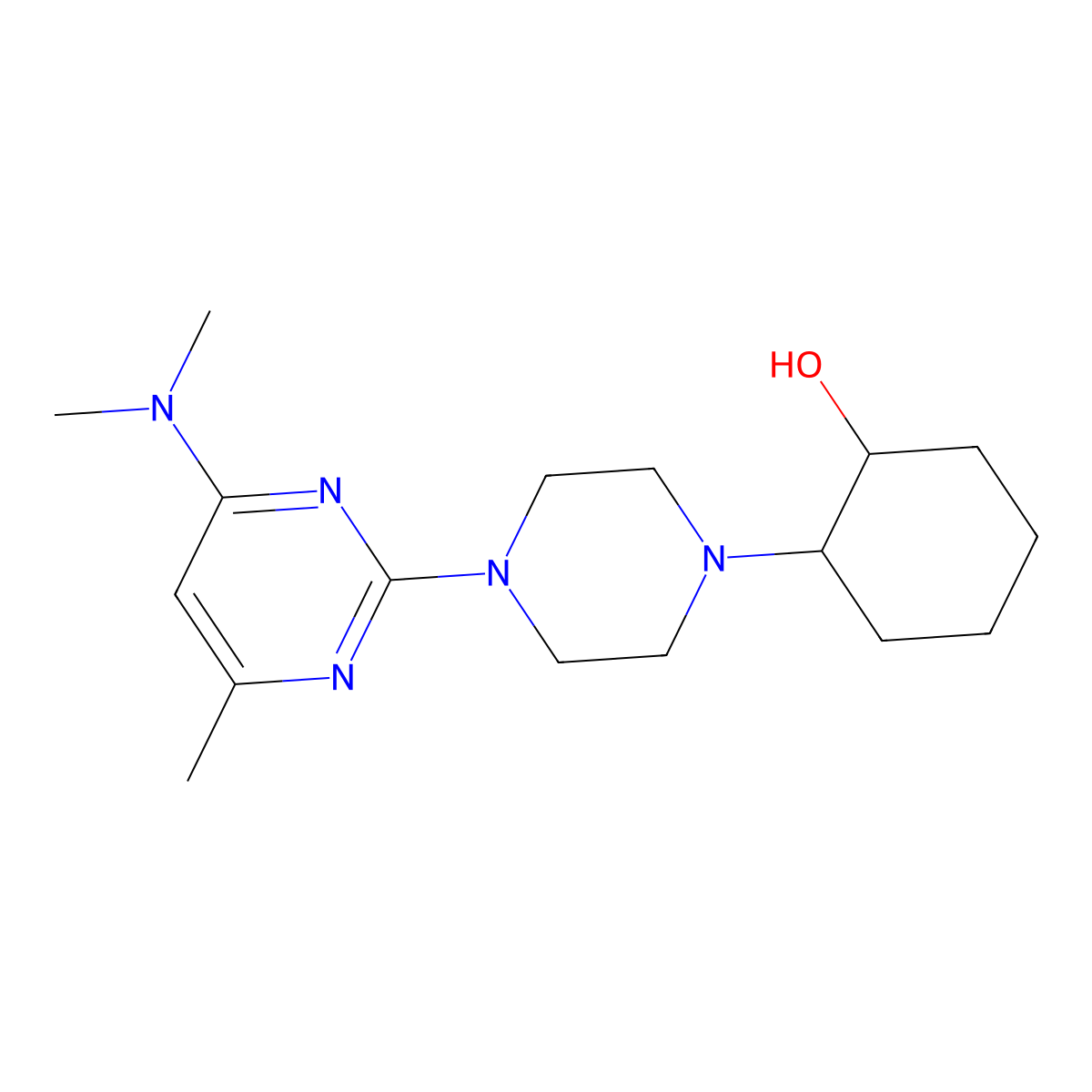 2-{4-[4-(Dimethylamino)-6-methylpyrimidin-2-yl]piperazin-1-yl}cyclohexan-1-ol molecular structure, CAS 2770638-88-3