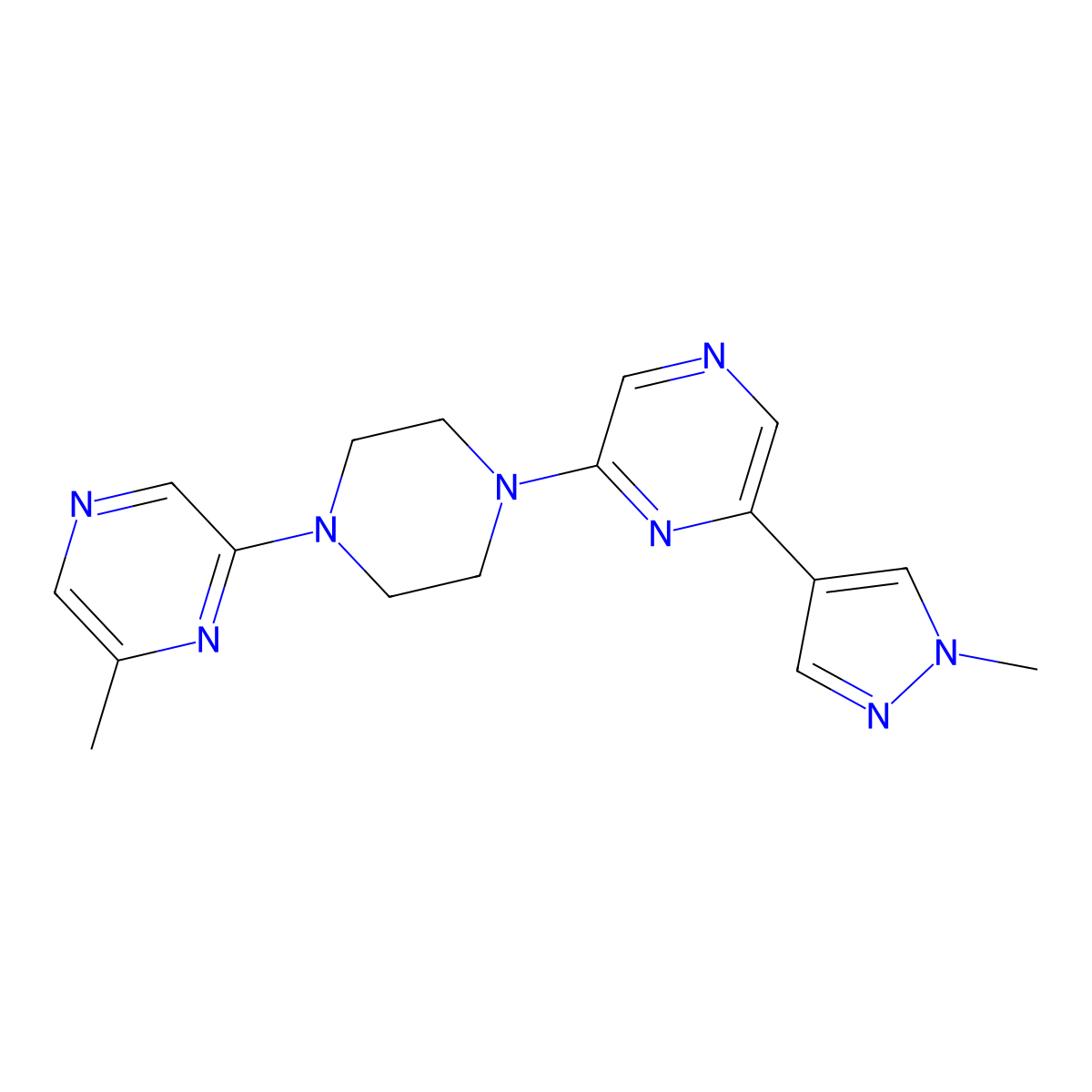 2-(1-methyl-1H-pyrazol-4-yl)-6-[4-(6-methylpyrazin-2-yl)piperazin-1-yl]pyrazine molecular structure, CAS 2770638-89-4