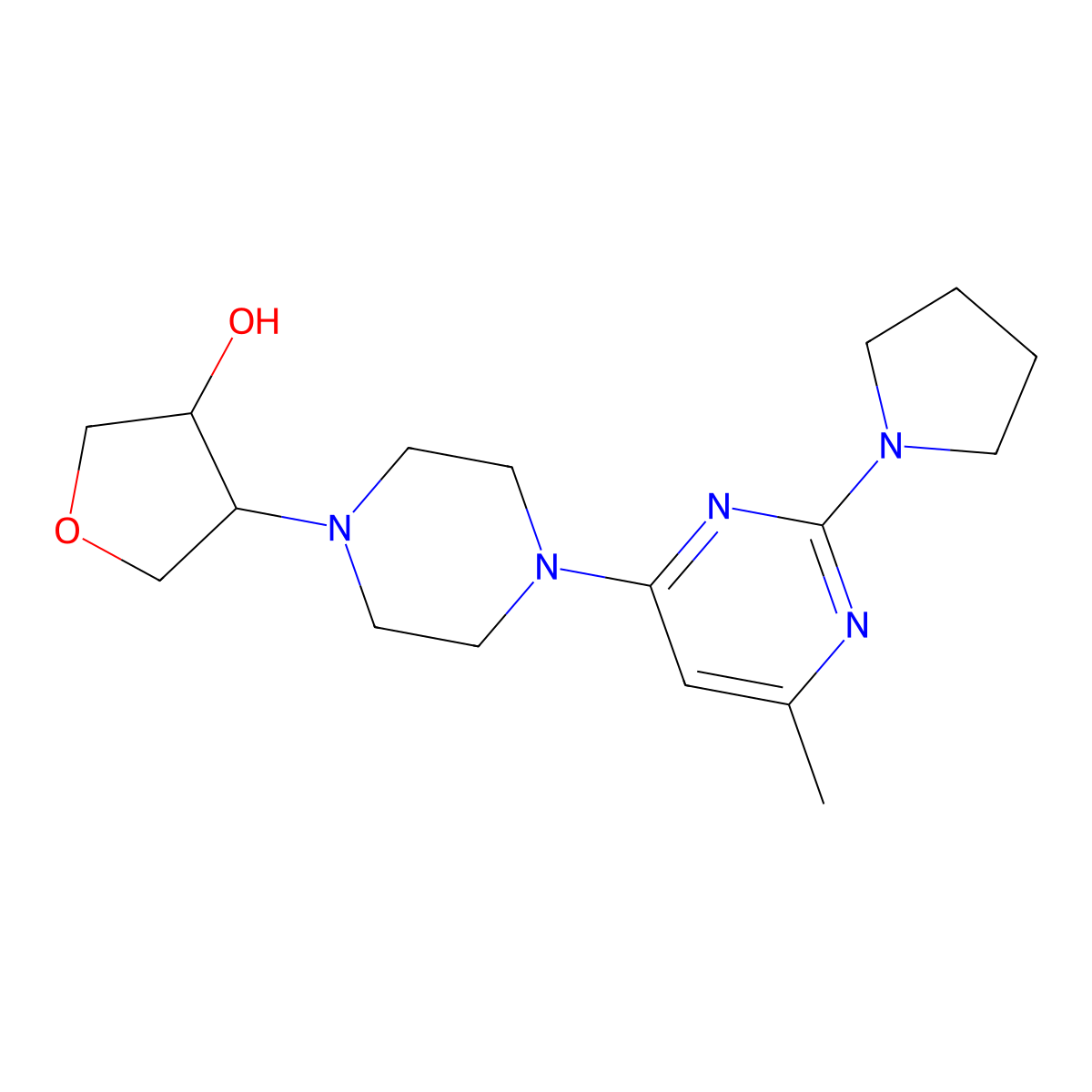4-{4-[6-Methyl-2-(pyrrolidin-1-yl)pyrimidin-4-yl]piperazin-1-yl}oxolan-3-ol molecular structure, CAS 2770638-94-1