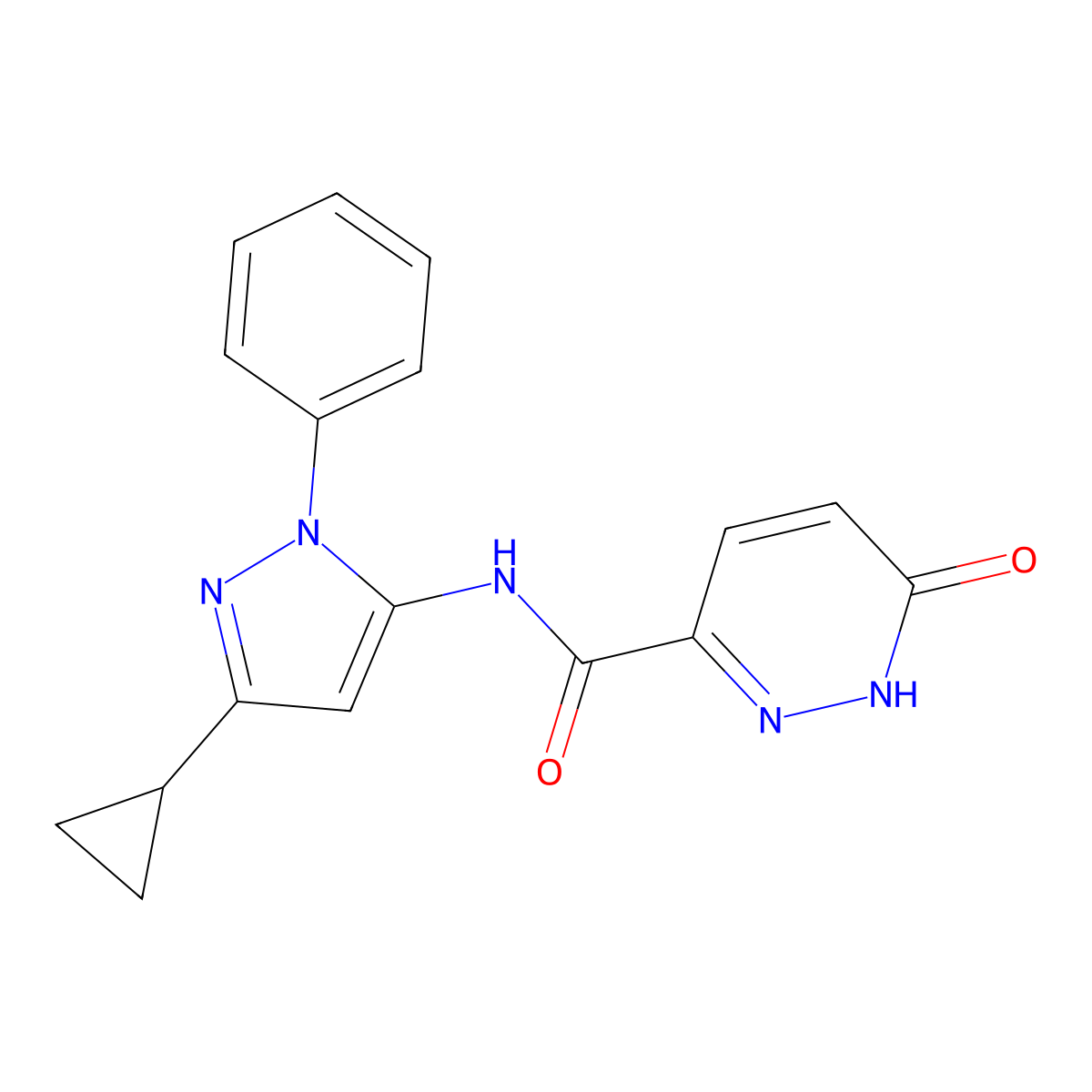 N-(3-cyclopropyl-1-phenyl-1H-pyrazol-5-yl)-6-oxo-1,6-dihydropyridazine-3-carboxamide molecular structure, CAS 2770638-95-2