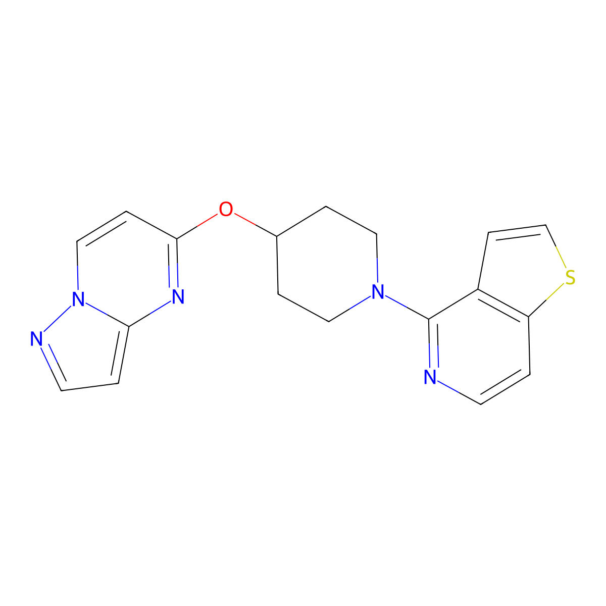 4-{Pyrazolo[1,5-a]pyrimidin-5-yloxy}-1-{thieno[3,2-c]pyridin-4-yl}piperidine molecular structure, CAS 2770639-07-9