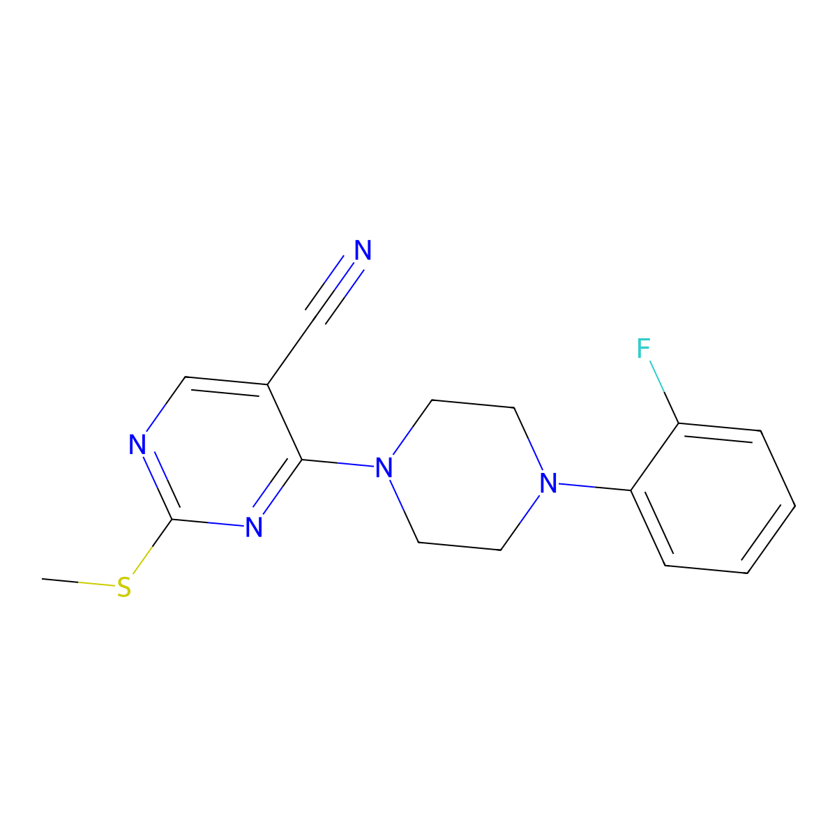 4-[4-(2-Fluorophenyl)piperazin-1-yl]-2-(methylsulfanyl)pyrimidine-5-carbonitrile molecular structure, CAS 2770639-08-0
