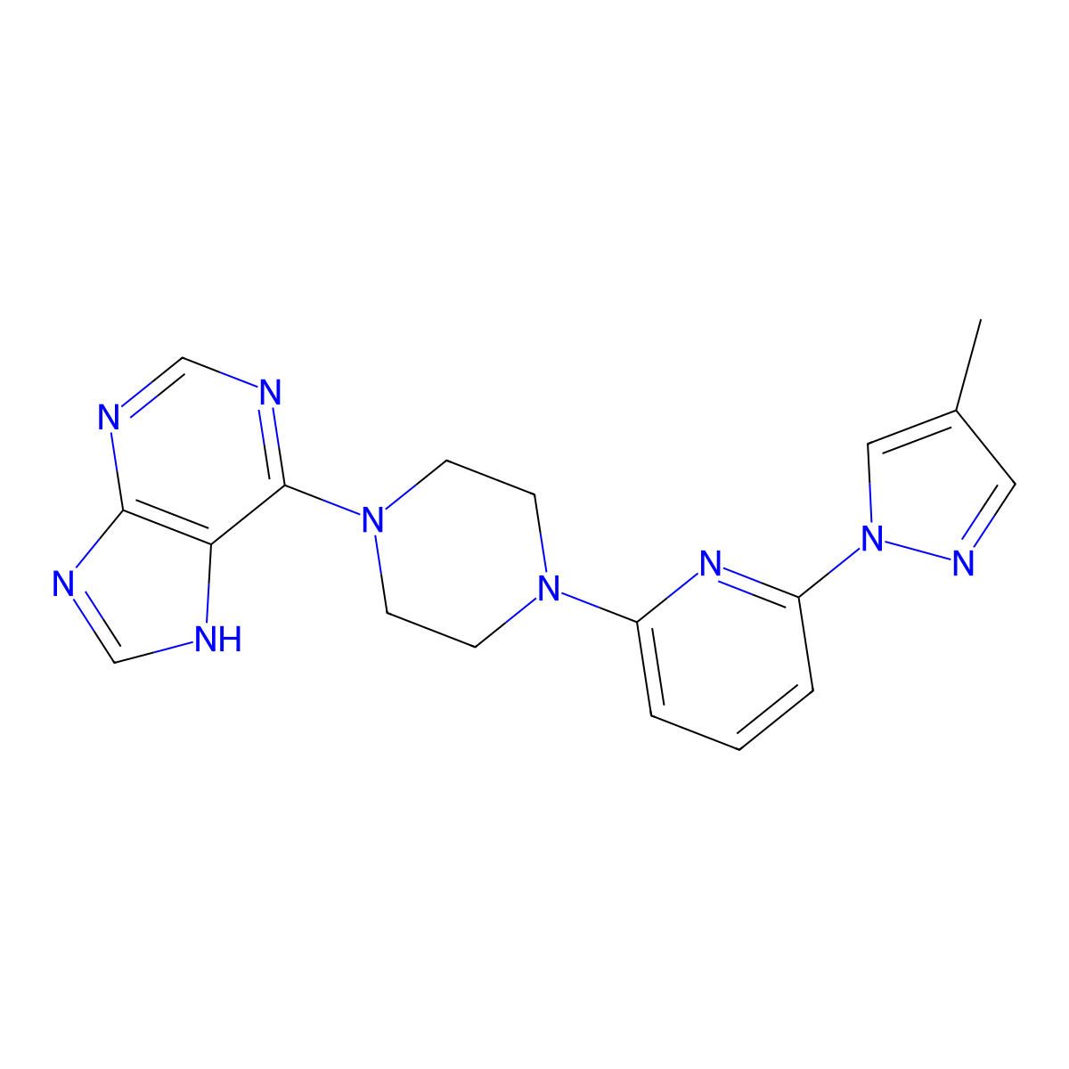 6-{4-[6-(4-methyl-1H-pyrazol-1-yl)pyridin-2-yl]piperazin-1-yl}-9H-purine molecular structure, CAS 2770639-10-4