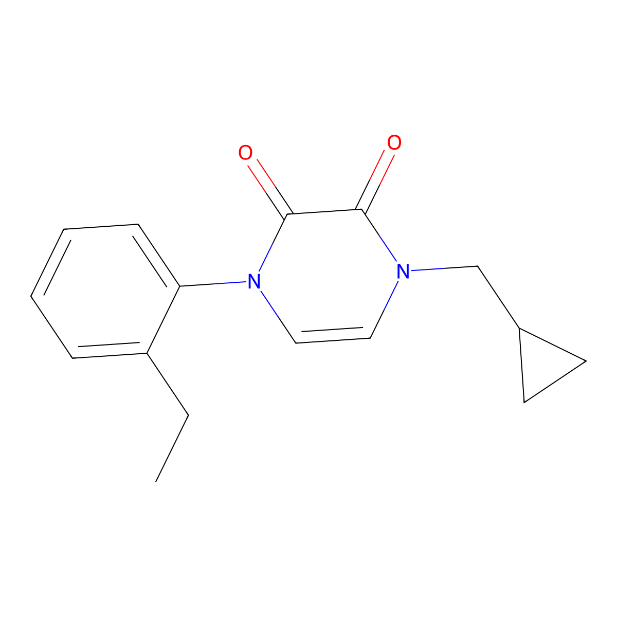 1-(Cyclopropylmethyl)-4-(2-ethylphenyl)-1,2,3,4-tetrahydropyrazine-2,3-dione molecular structure, CAS 2770639-11-5