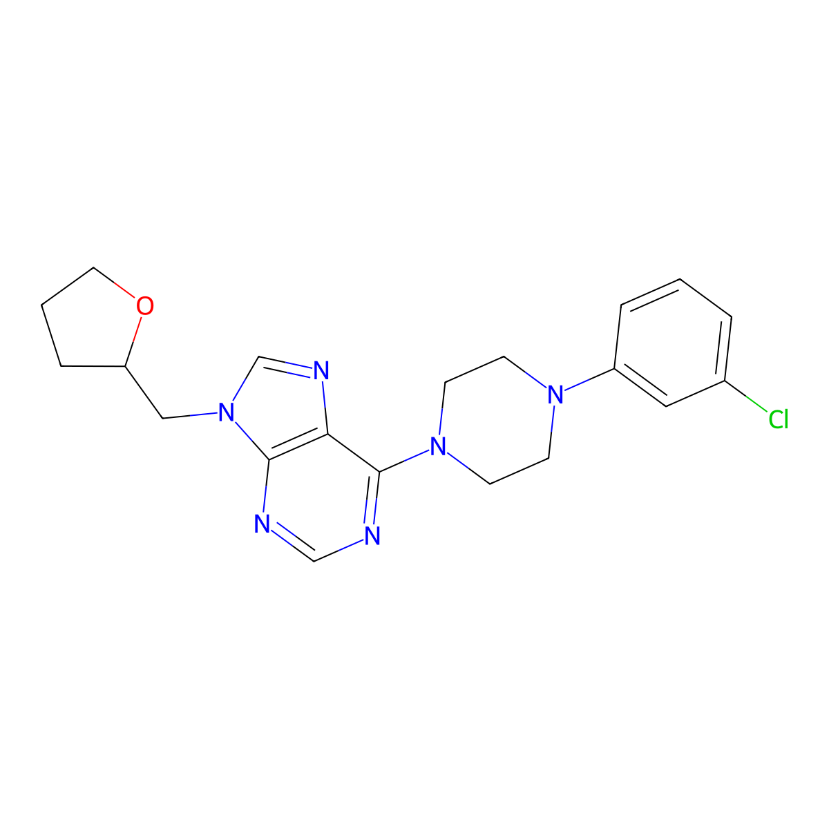 6-[4-(3-chlorophenyl)piperazin-1-yl]-9-[(oxolan-2-yl)methyl]-9H-purine molecular structure, CAS 2770639-19-3