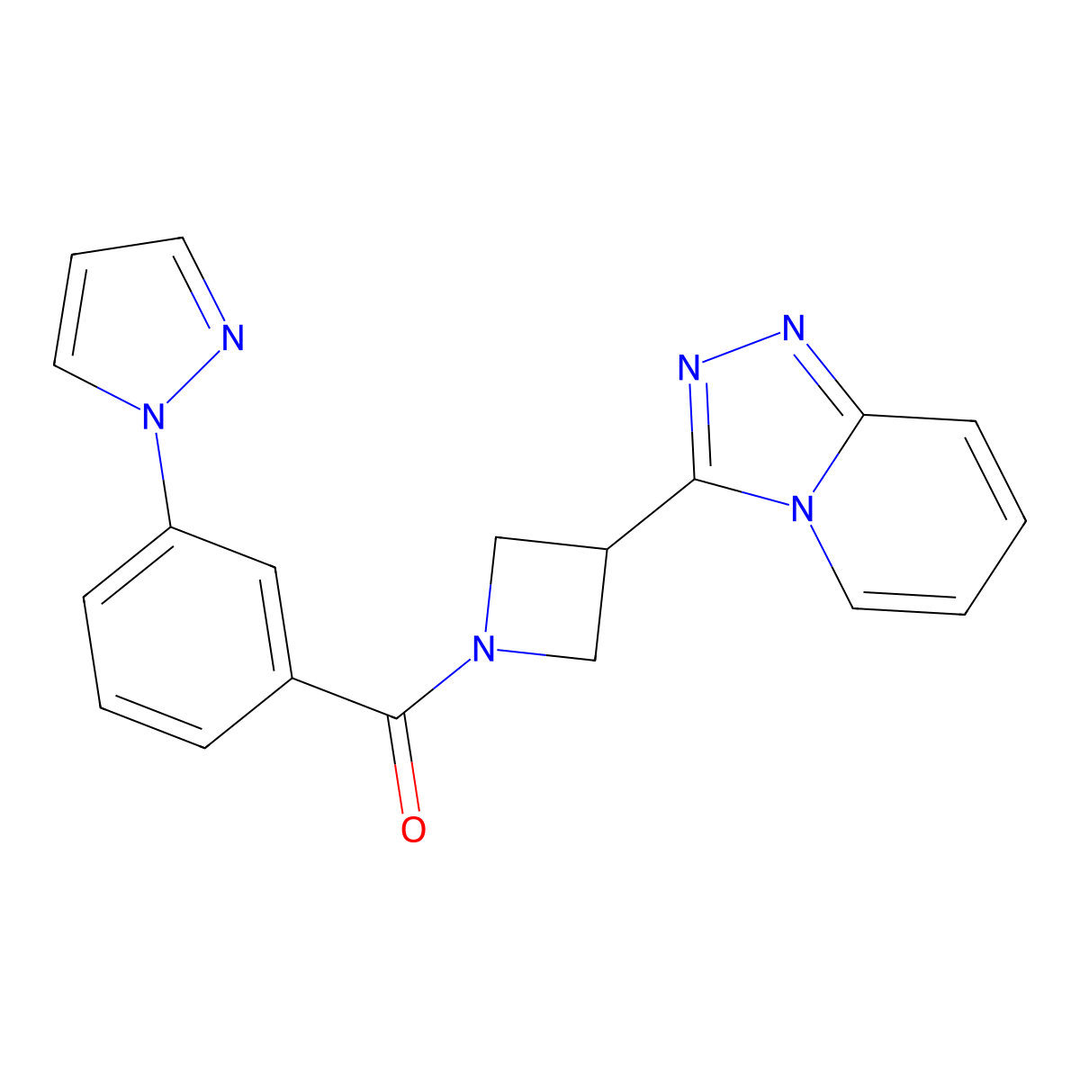 1-[3-(3-{[1,2,4]triazolo[4,3-a]pyridin-3-yl}azetidine-1-carbonyl)phenyl]-1H-pyrazole molecular structure, CAS 2770639-21-7