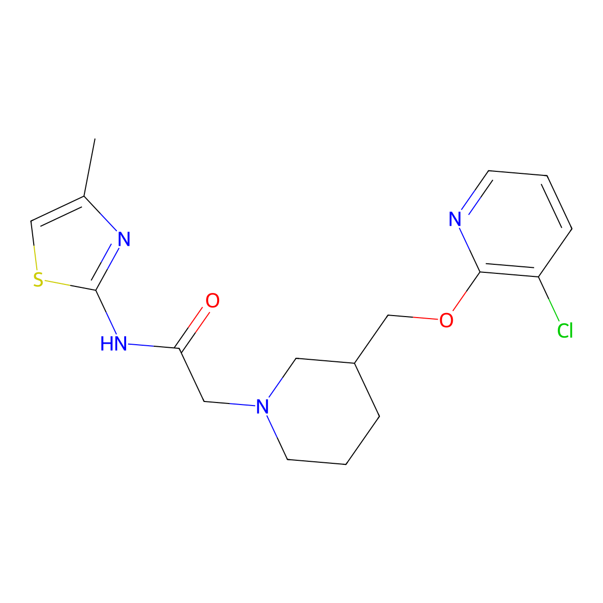 2-(3-{[(3-chloropyridin-2-yl)oxy]methyl}piperidin-1-yl)-N-(4-methyl-1,3-thiazol-2-yl)acetamide molecular structure, CAS 2770639-27-3