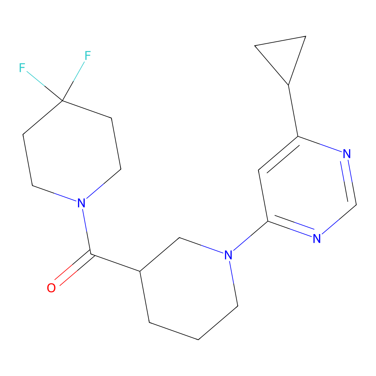 4-Cyclopropyl-6-[3-(4,4-difluoropiperidine-1-carbonyl)piperidin-1-yl]pyrimidine molecular structure, CAS 2770639-29-5