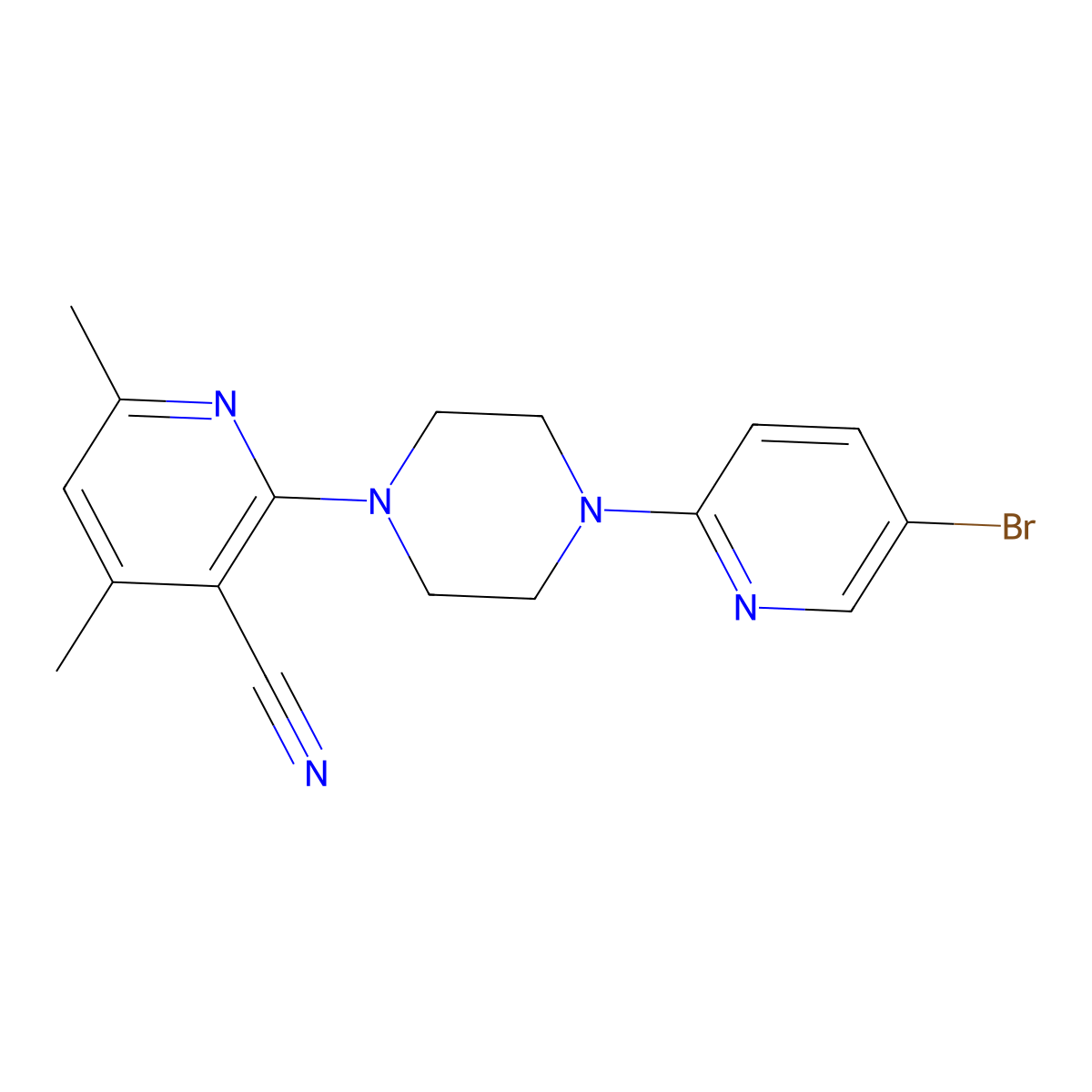 2-[4-(5-Bromopyridin-2-yl)piperazin-1-yl]-4,6-dimethylpyridine-3-carbonitrile molecular structure, CAS 2770639-30-8