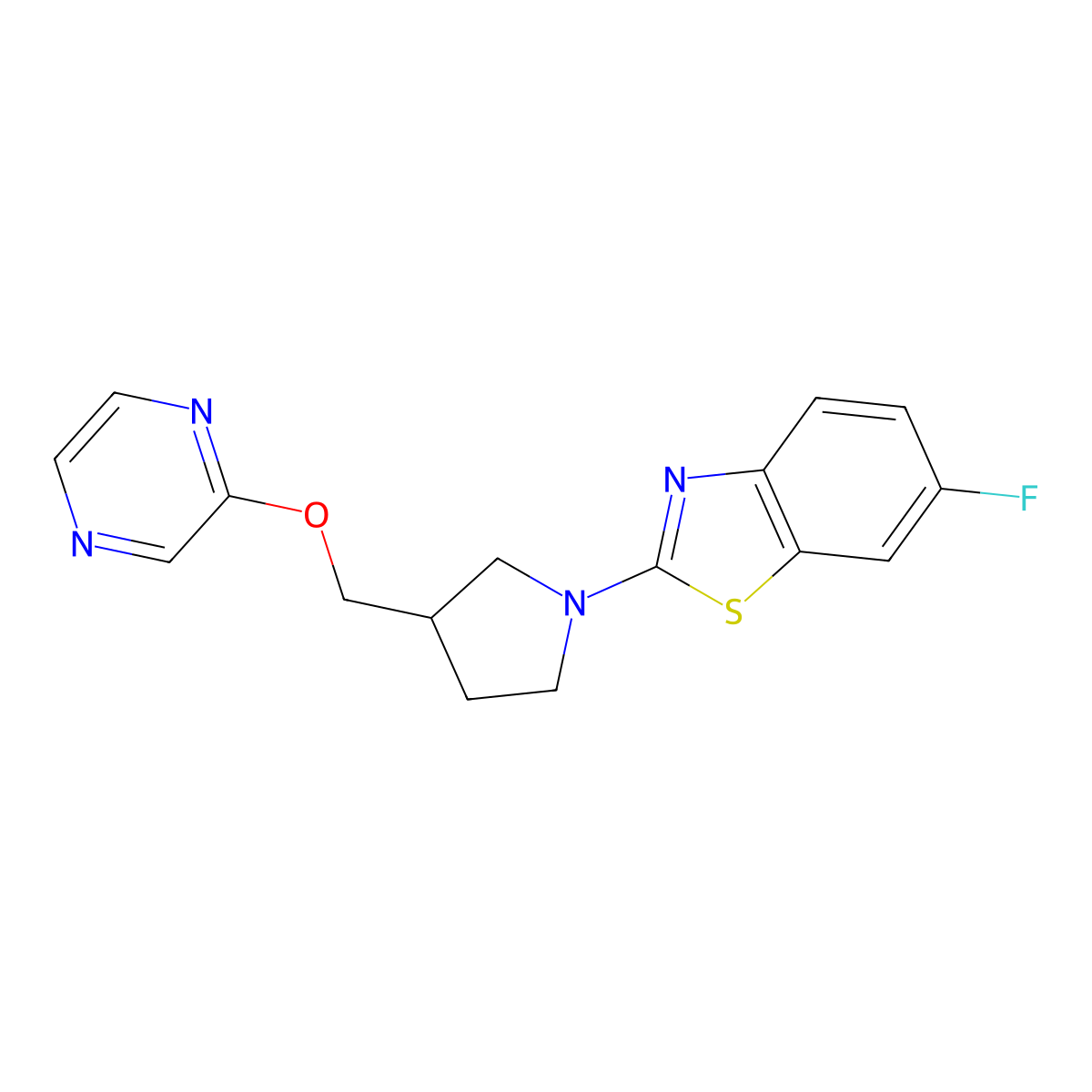 6-Fluoro-2-{3-[(pyrazin-2-yloxy)methyl]pyrrolidin-1-yl}-1,3-benzothiazole molecular structure, CAS 2770639-36-4