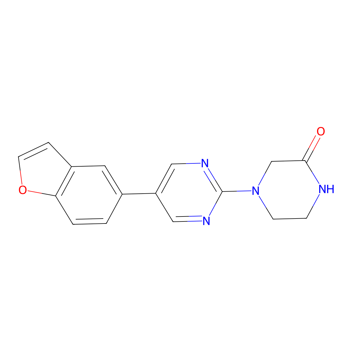 4-[5-(1-Benzofuran-5-yl)pyrimidin-2-yl]piperazin-2-one molecular structure, CAS 2770639-37-5