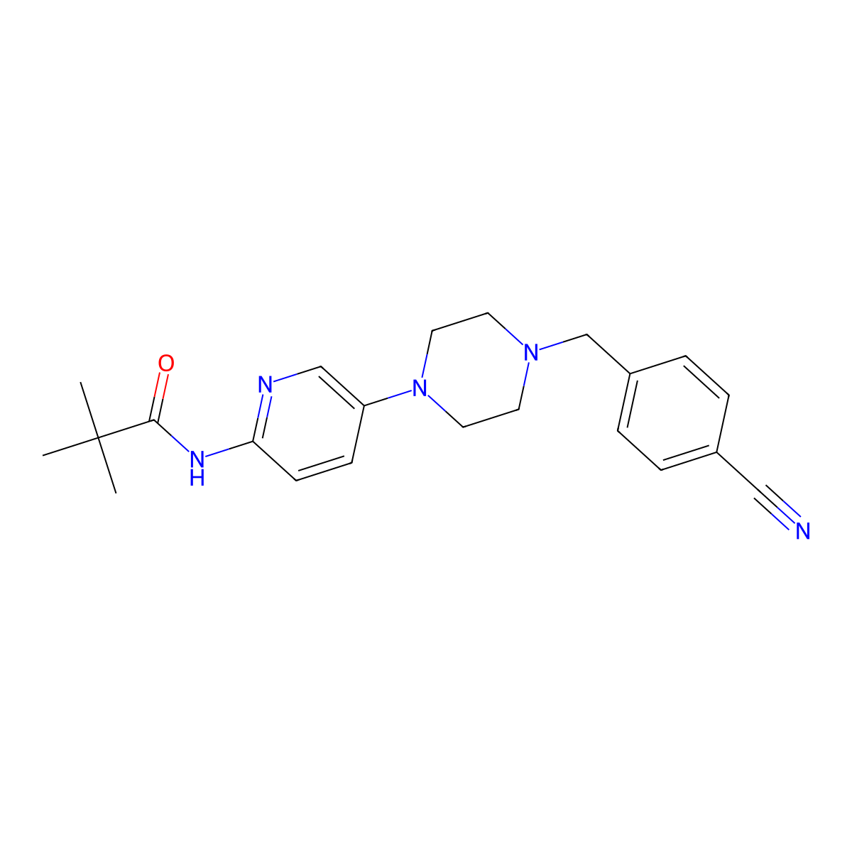 N-(5-{4-[(4-cyanophenyl)methyl]piperazin-1-yl}pyridin-2-yl)-2,2-dimethylpropanamide molecular structure, CAS 2770639-41-1