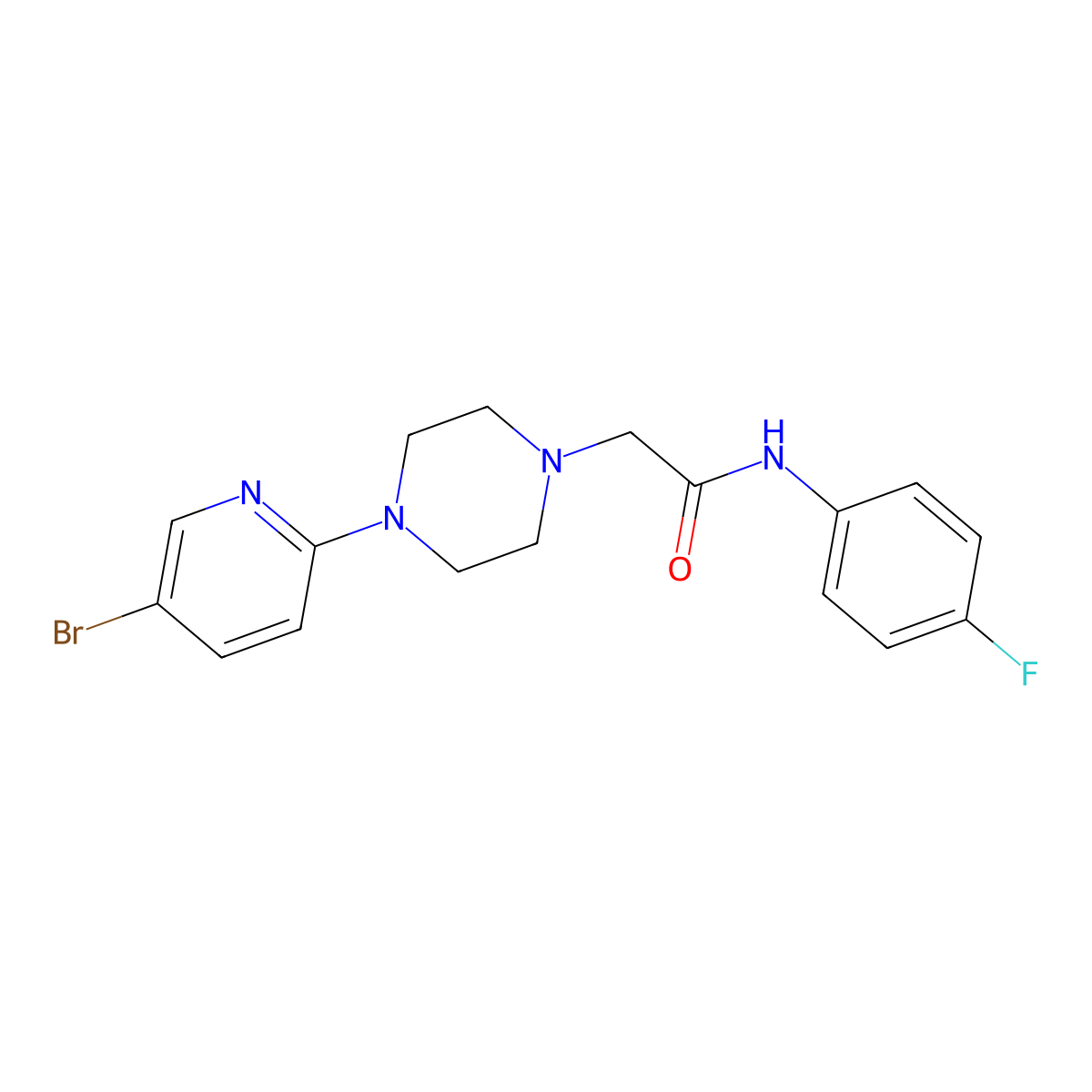 2-[4-(5-bromopyridin-2-yl)piperazin-1-yl]-N-(4-fluorophenyl)acetamide molecular structure, CAS 2770639-42-2