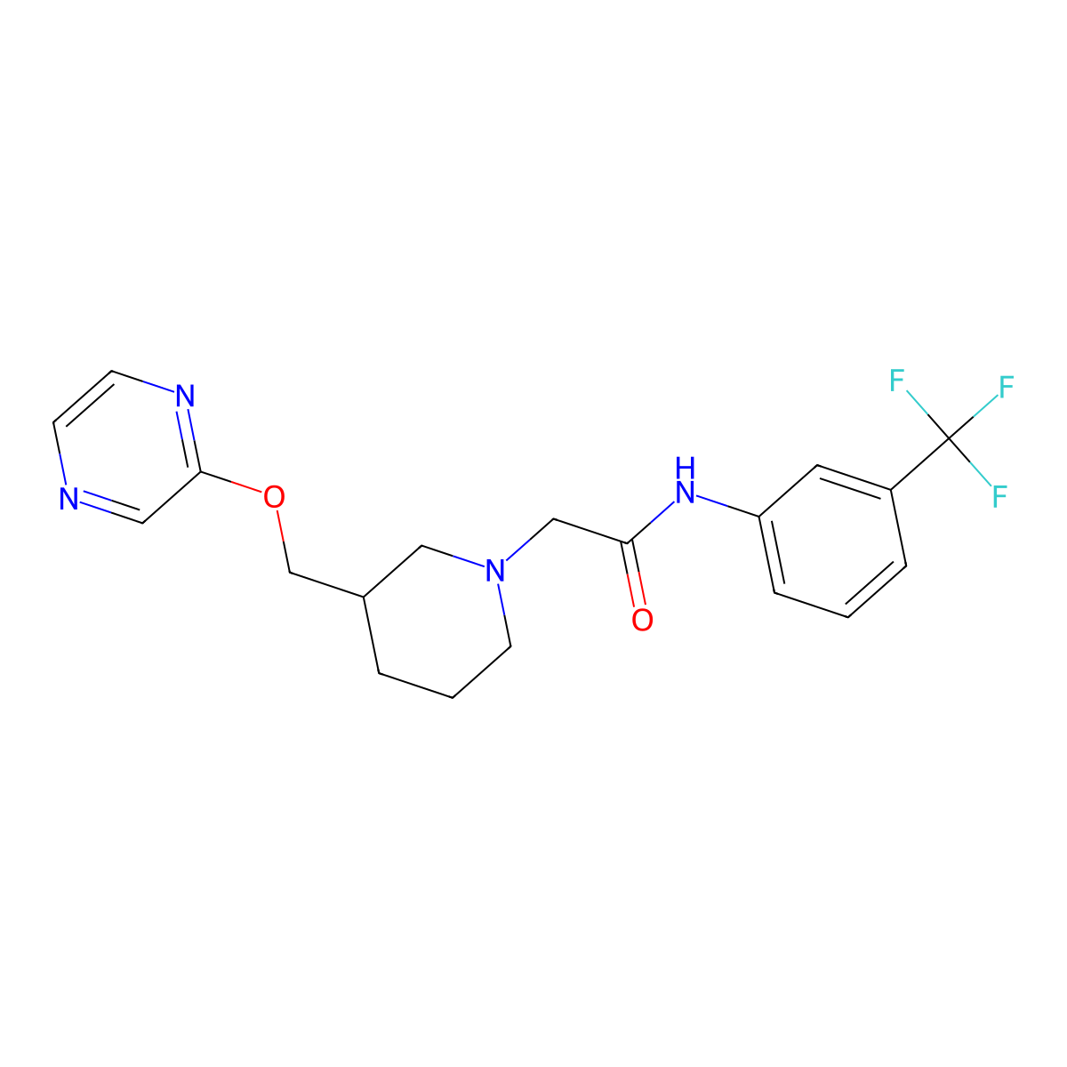 2-{3-[(pyrazin-2-yloxy)methyl]piperidin-1-yl}-N-[3-(trifluoromethyl)phenyl]acetamide molecular structure, CAS 2770639-48-8