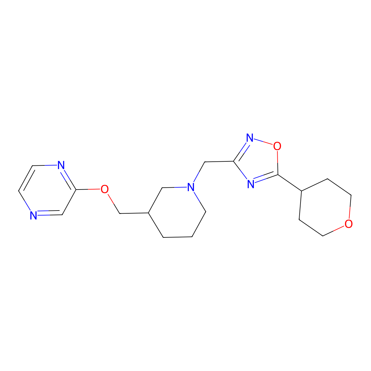 2-[(1-{[5-(Oxan-4-yl)-1,2,4-oxadiazol-3-yl]methyl}piperidin-3-yl)methoxy]pyrazine molecular structure, CAS 2770639-59-1