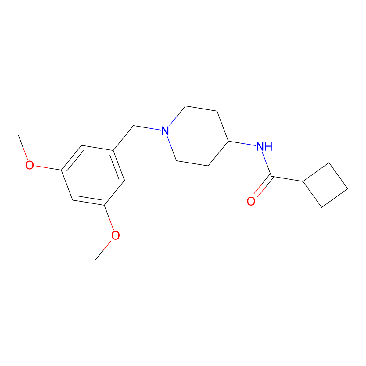 N-{1-[(3,5-dimethoxyphenyl)methyl]piperidin-4-yl}cyclobutanecarboxamide molecular structure, CAS 2770639-60-4