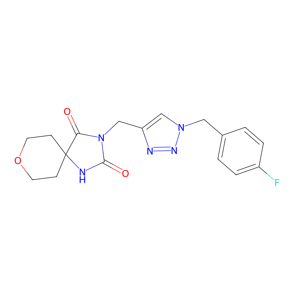 3-({1-[(4-fluorophenyl)methyl]-1H-1,2,3-triazol-4-yl}methyl)-8-oxa-1,3-diazaspiro[4.5]decane-2,4-dione molecular structure, CAS 2770639-67-1