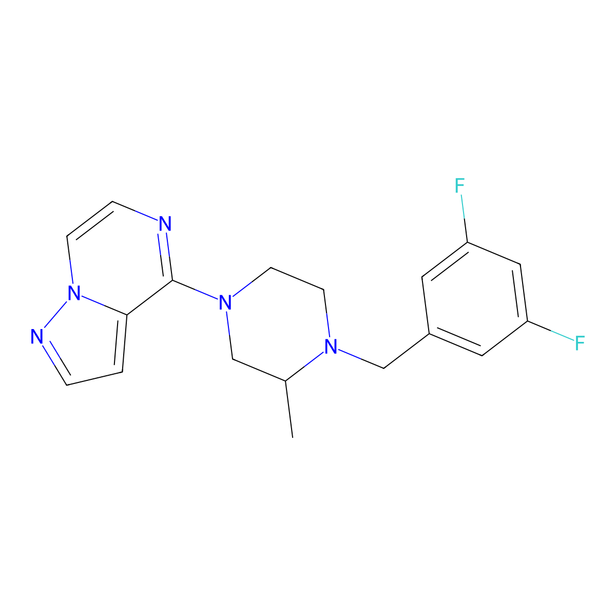 1-[(3,5-Difluorophenyl)methyl]-2-methyl-4-{pyrazolo[1,5-a]pyrazin-4-yl}piperazine molecular structure, CAS 2770639-71-7
