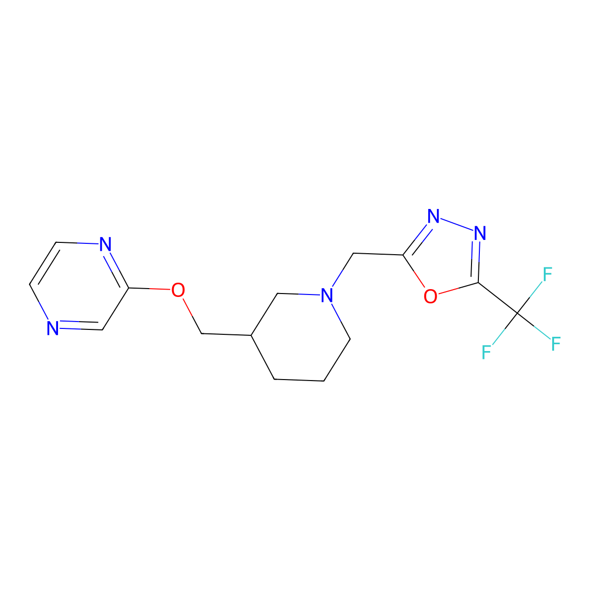2-[(1-{[5-(Trifluoromethyl)-1,3,4-oxadiazol-2-yl]methyl}piperidin-3-yl)methoxy]pyrazine molecular structure, CAS 2770639-72-8