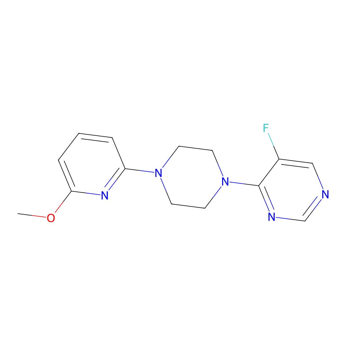 5-Fluoro-4-[4-(6-methoxypyridin-2-yl)piperazin-1-yl]pyrimidine molecular structure, CAS 2770639-74-0