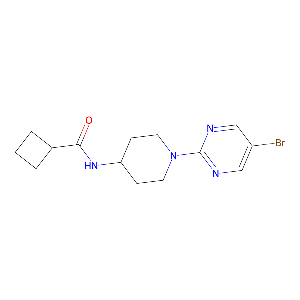 N-[1-(5-bromopyrimidin-2-yl)piperidin-4-yl]cyclobutanecarboxamide molecular structure, CAS 2770639-76-2