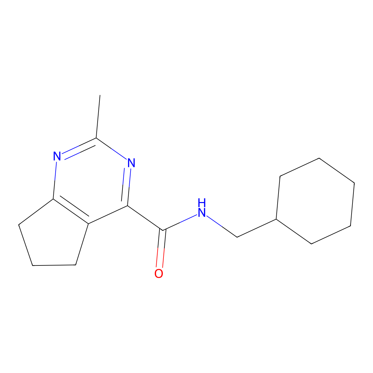 N-(cyclohexylmethyl)-2-methyl-5H,6H,7H-cyclopenta[d]pyrimidine-4-carboxamide molecular structure, CAS 2770639-85-3