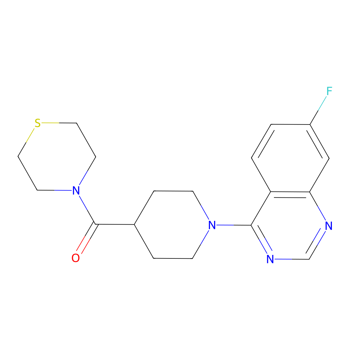 7-Fluoro-4-[4-(thiomorpholine-4-carbonyl)piperidin-1-yl]quinazoline molecular structure, CAS 2770639-97-7