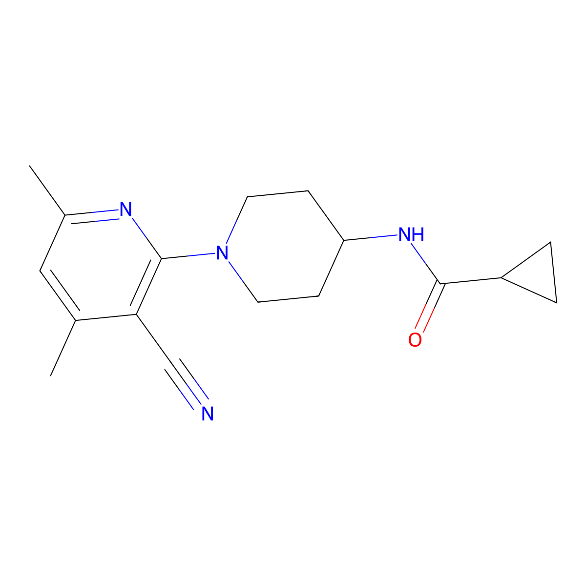 N-[1-(3-cyano-4,6-dimethylpyridin-2-yl)piperidin-4-yl]cyclopropanecarboxamide molecular structure, CAS 2770639-98-8