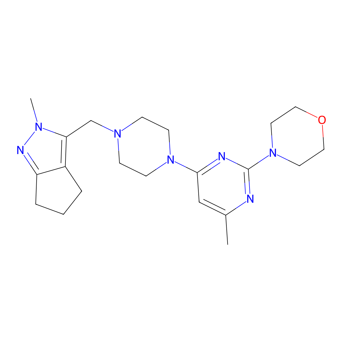 4-{4-methyl-6-[4-({2-methyl-2H,4H,5H,6H-cyclopenta[c]pyrazol-3-yl}methyl)piperazin-1-yl]pyrimidin-2-yl}morpholine molecular structure, CAS 2770640-03-2