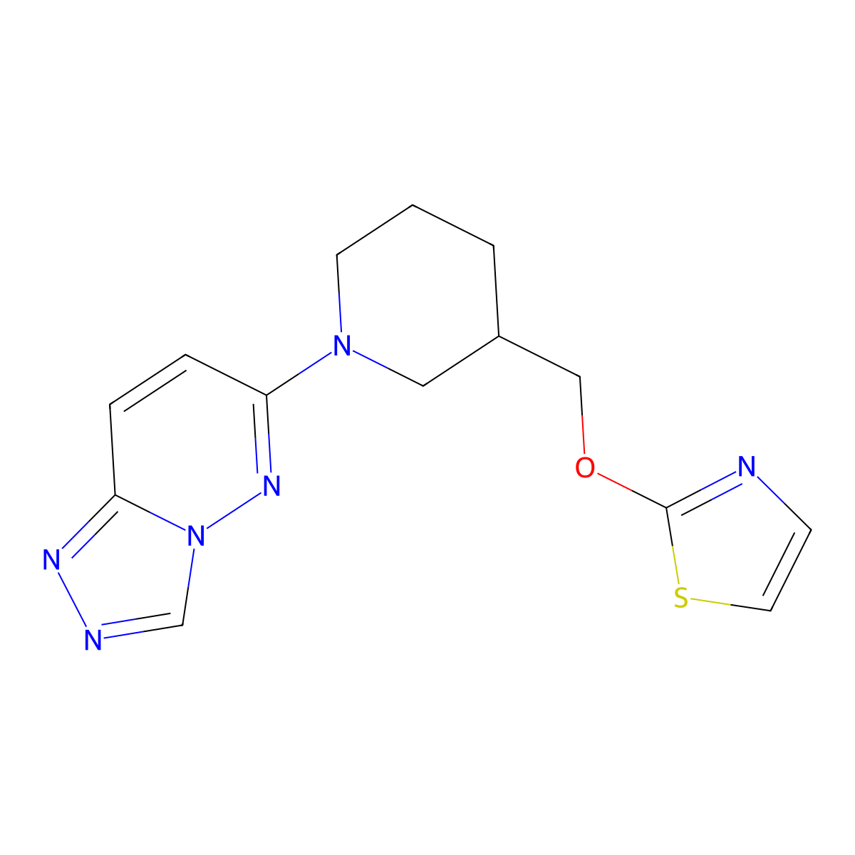 3-[(1,3-Thiazol-2-yloxy)methyl]-1-{[1,2,4]triazolo[4,3-b]pyridazin-6-yl}piperidine molecular structure, CAS 2770640-07-6