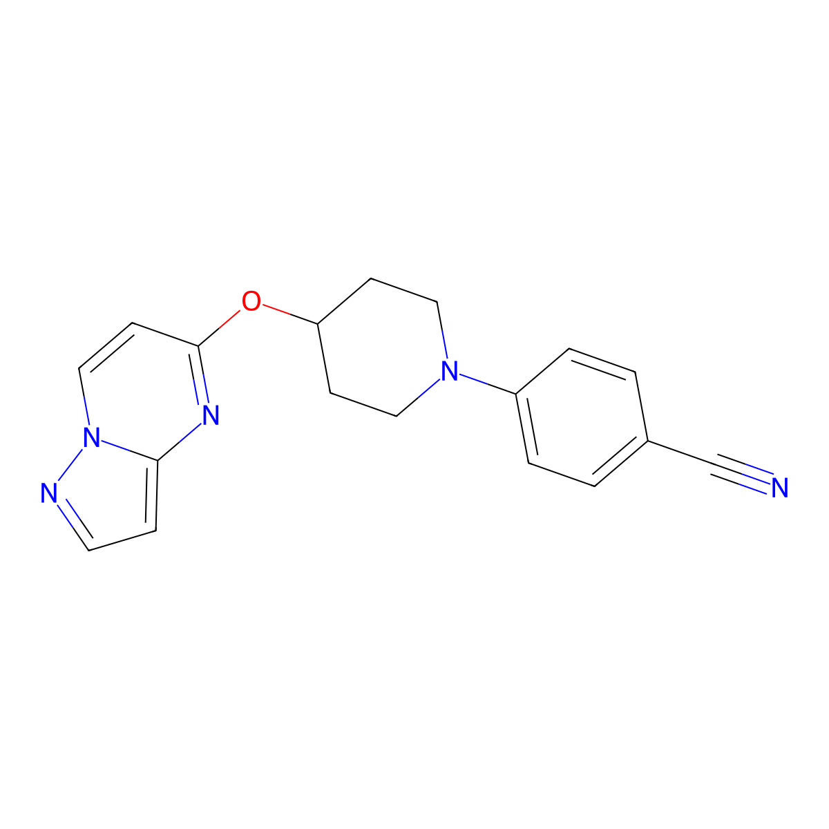 4-(4-{Pyrazolo[1,5-a]pyrimidin-5-yloxy}piperidin-1-yl)benzonitrile molecular structure, CAS 2770640-09-8