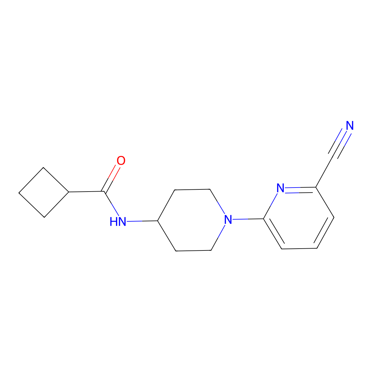 N-[1-(6-cyanopyridin-2-yl)piperidin-4-yl]cyclobutanecarboxamide molecular structure, CAS 2770640-18-9