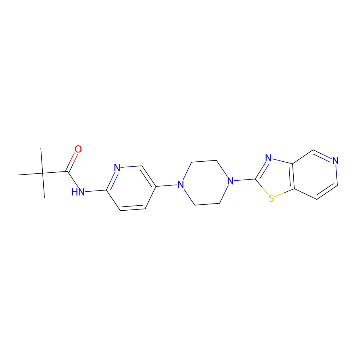 2,2-dimethyl-N-[5-(4-{[1,3]thiazolo[4,5-c]pyridin-2-yl}piperazin-1-yl)pyridin-2-yl]propanamide molecular structure, CAS 2770640-20-3