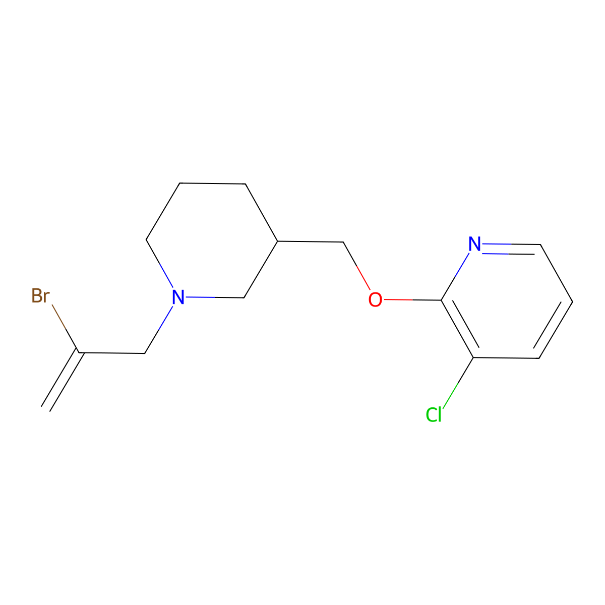 2-{[1-(2-Bromoprop-2-en-1-yl)piperidin-3-yl]methoxy}-3-chloropyridine molecular structure, CAS 2770640-21-4