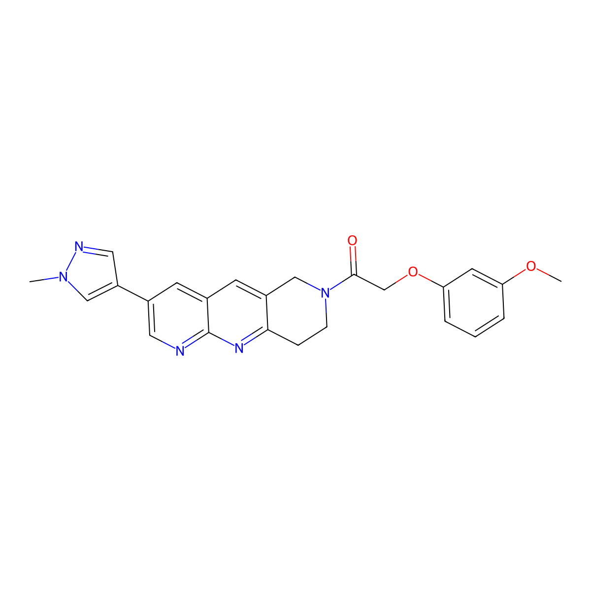 2-(3-methoxyphenoxy)-1-[3-(1-methylpyrazol-4-yl)-8,9-dihydro-6H-pyrido[4,3-b][1,8]naphthyridin-7-yl]ethanone molecular structure, CAS 2770640-22-5