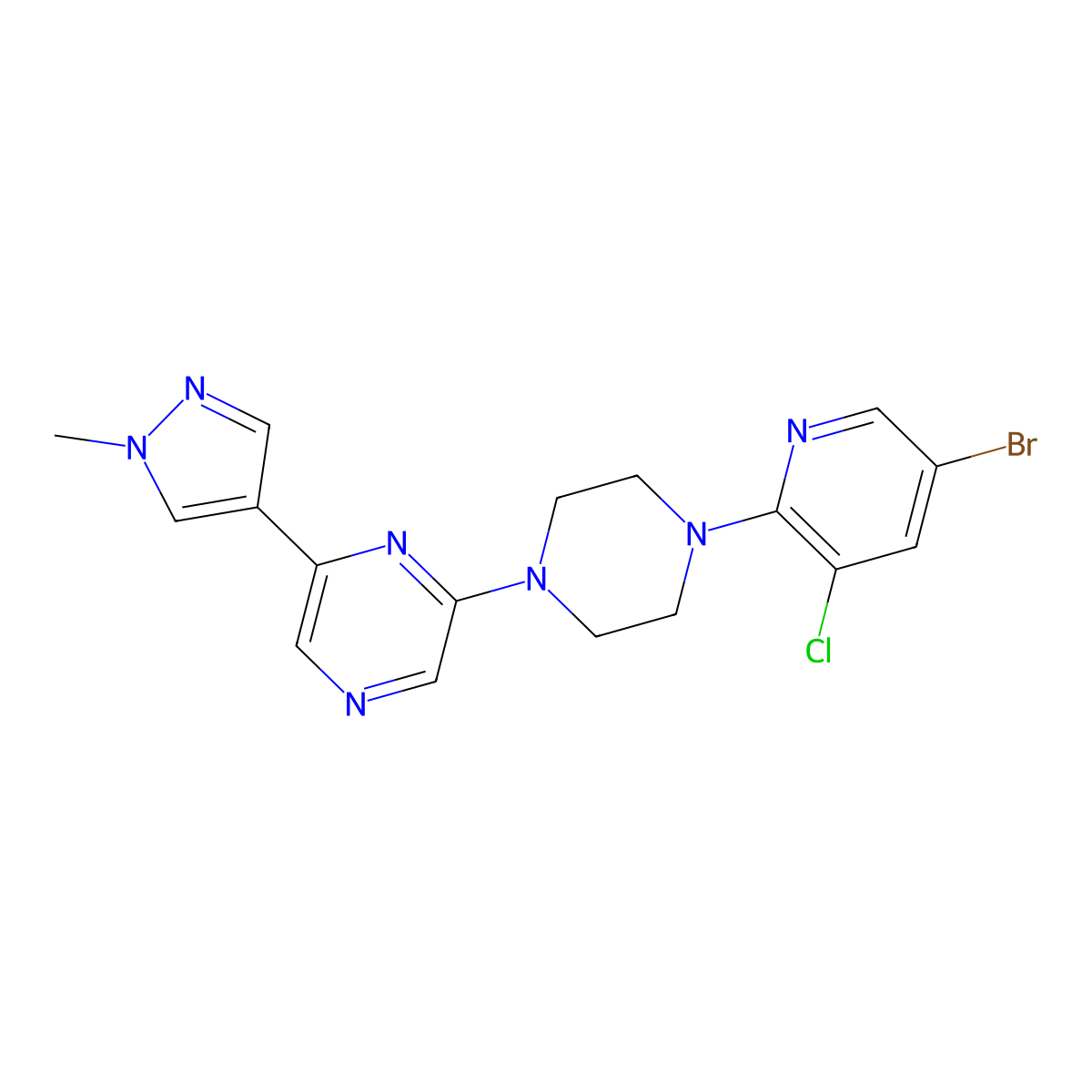 2-[4-(5-Bromo-3-chloropyridin-2-yl)piperazin-1-yl]-6-(1-methylpyrazol-4-yl)pyrazine molecular structure, CAS 2770640-28-1