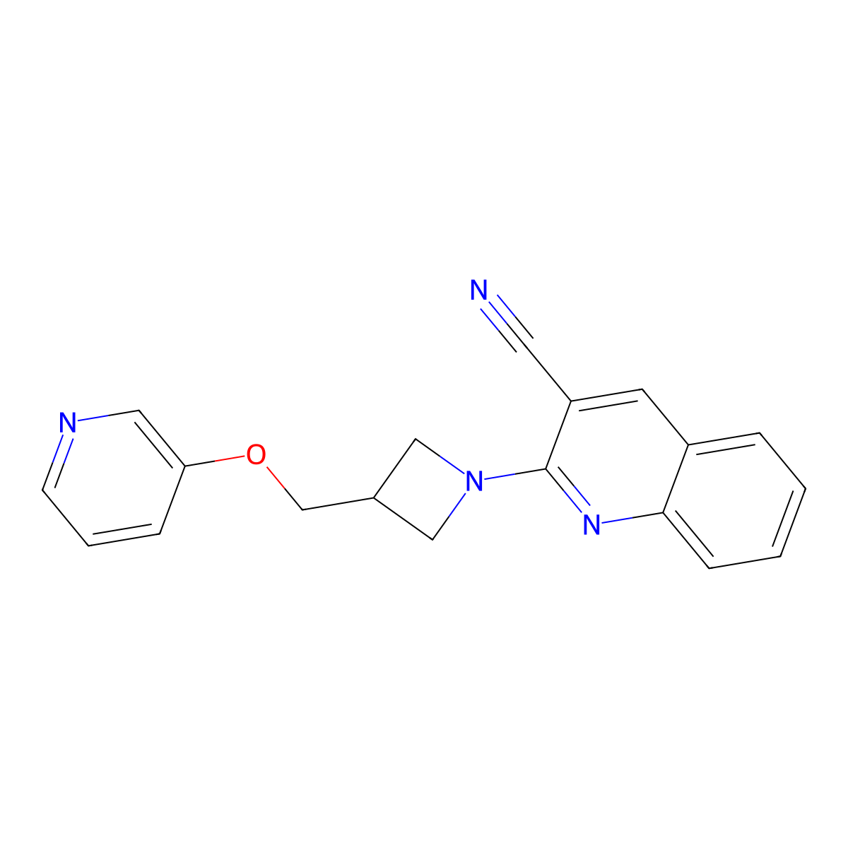 2-{3-[(Pyridin-3-yloxy)methyl]azetidin-1-yl}quinoline-3-carbonitrile molecular structure, CAS 2770640-37-2