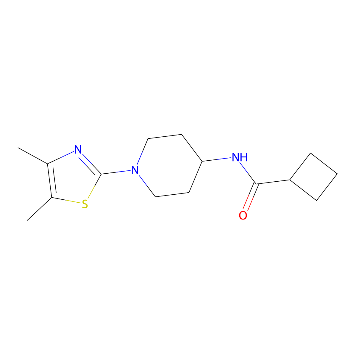 N-[1-(4,5-dimethyl-1,3-thiazol-2-yl)piperidin-4-yl]cyclobutanecarboxamide molecular structure, CAS 2770640-39-4