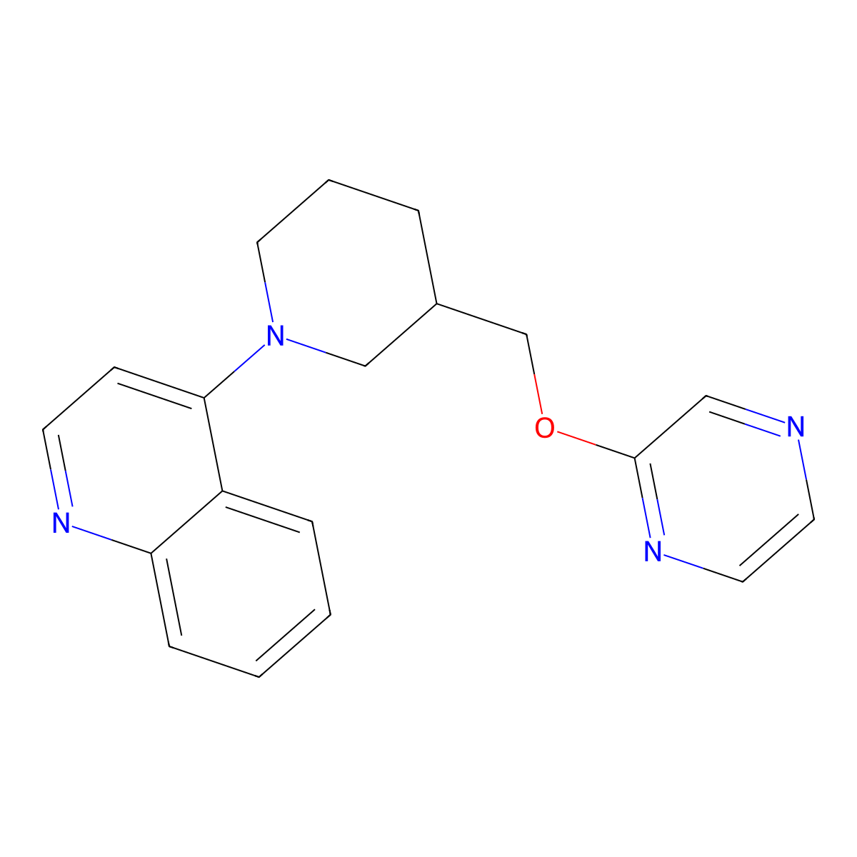 4-{3-[(Pyrazin-2-yloxy)methyl]piperidin-1-yl}quinoline molecular structure, CAS 2770640-40-7