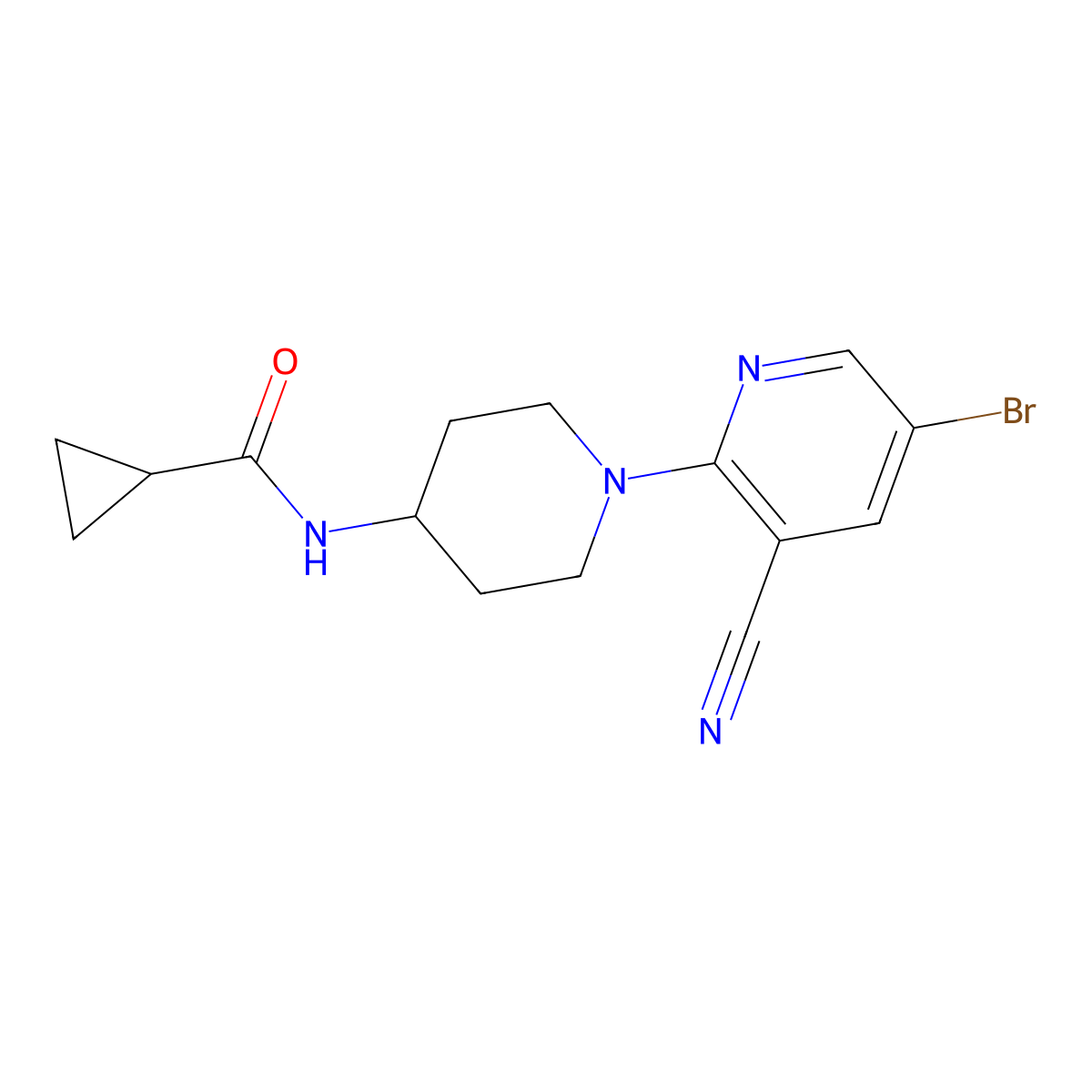 N-[1-(5-bromo-3-cyanopyridin-2-yl)piperidin-4-yl]cyclopropanecarboxamide molecular structure, CAS 2770640-41-8