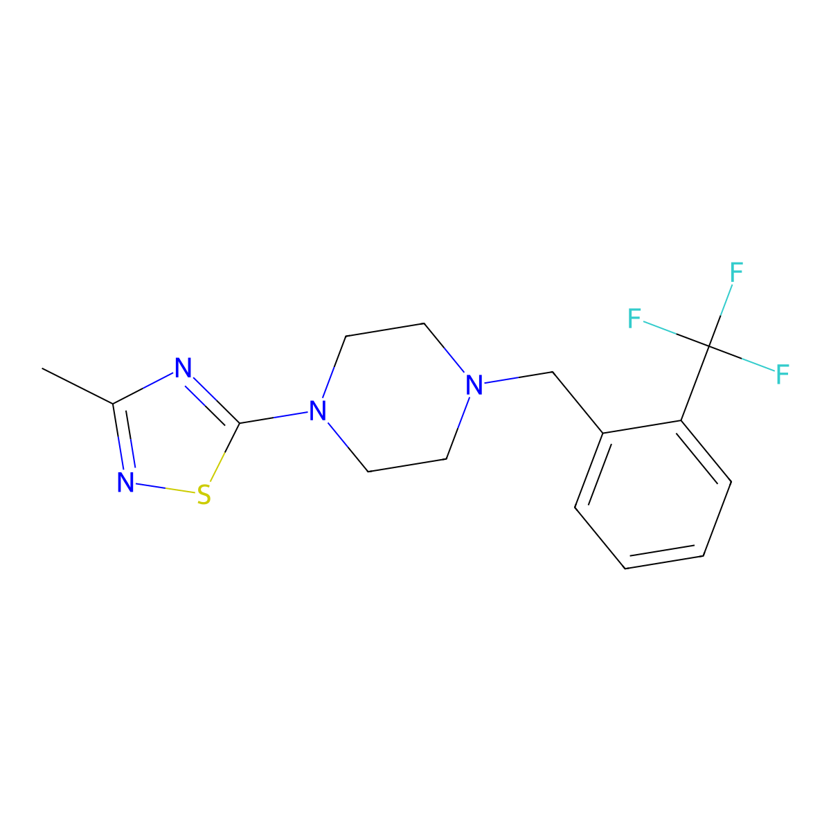 1-(3-Methyl-1,2,4-thiadiazol-5-yl)-4-{[2-(trifluoromethyl)phenyl]methyl}piperazine molecular structure, CAS 2770640-42-9