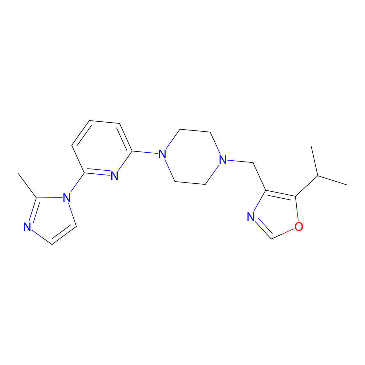 1-[6-(2-methyl-1H-imidazol-1-yl)pyridin-2-yl]-4-{[5-(propan-2-yl)-1,3-oxazol-4-yl]methyl}piperazine molecular structure, CAS 2770640-46-3