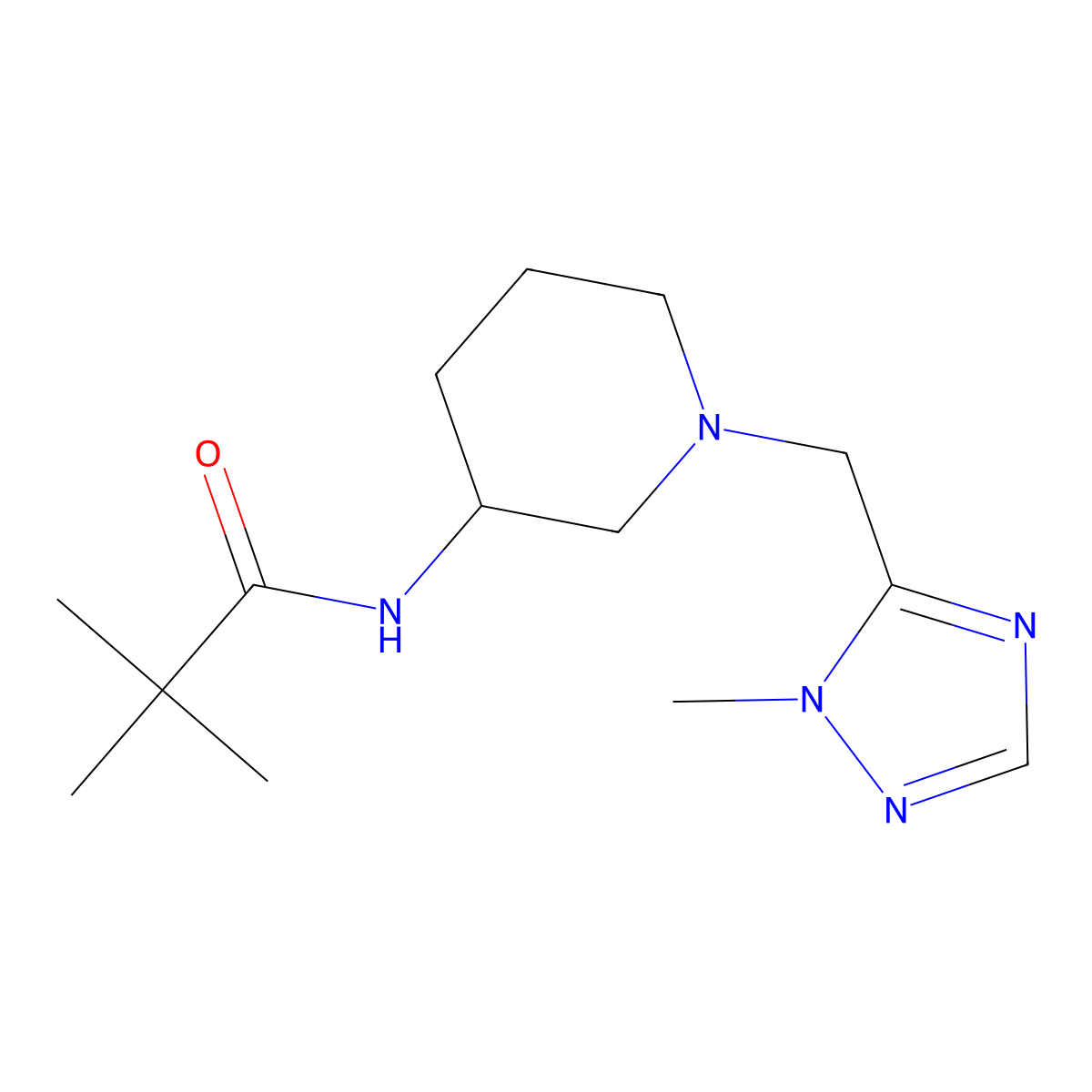 2,2-dimethyl-N-{1-[(1-methyl-1H-1,2,4-triazol-5-yl)methyl]piperidin-3-yl}propanamide molecular structure, CAS 2770640-49-6