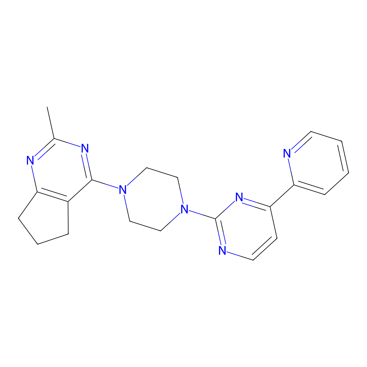 2-(4-{2-methyl-5H,6H,7H-cyclopenta[d]pyrimidin-4-yl}piperazin-1-yl)-4-(pyridin-2-yl)pyrimidine molecular structure, CAS 2770640-50-9