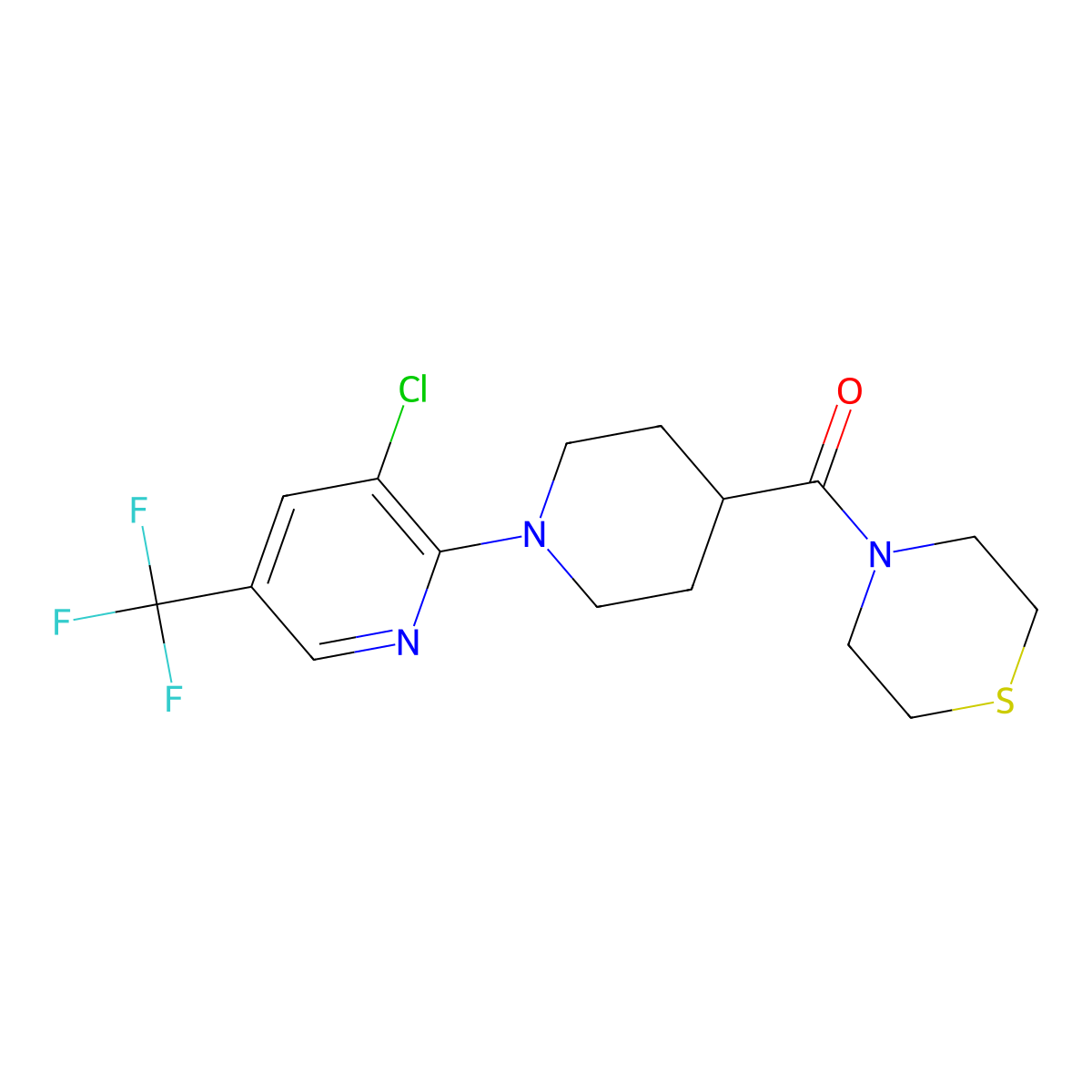 4-{1-[3-Chloro-5-(trifluoromethyl)pyridin-2-yl]piperidine-4-carbonyl}thiomorpholine molecular structure, CAS 2770640-51-0