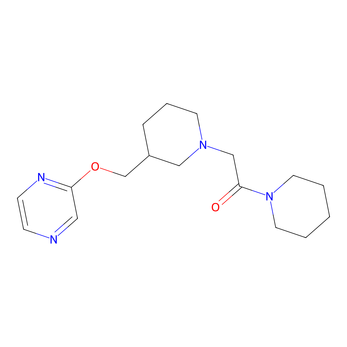 1-(Piperidin-1-yl)-2-{3-[(pyrazin-2-yloxy)methyl]piperidin-1-yl}ethan-1-one molecular structure, CAS 2770640-55-4