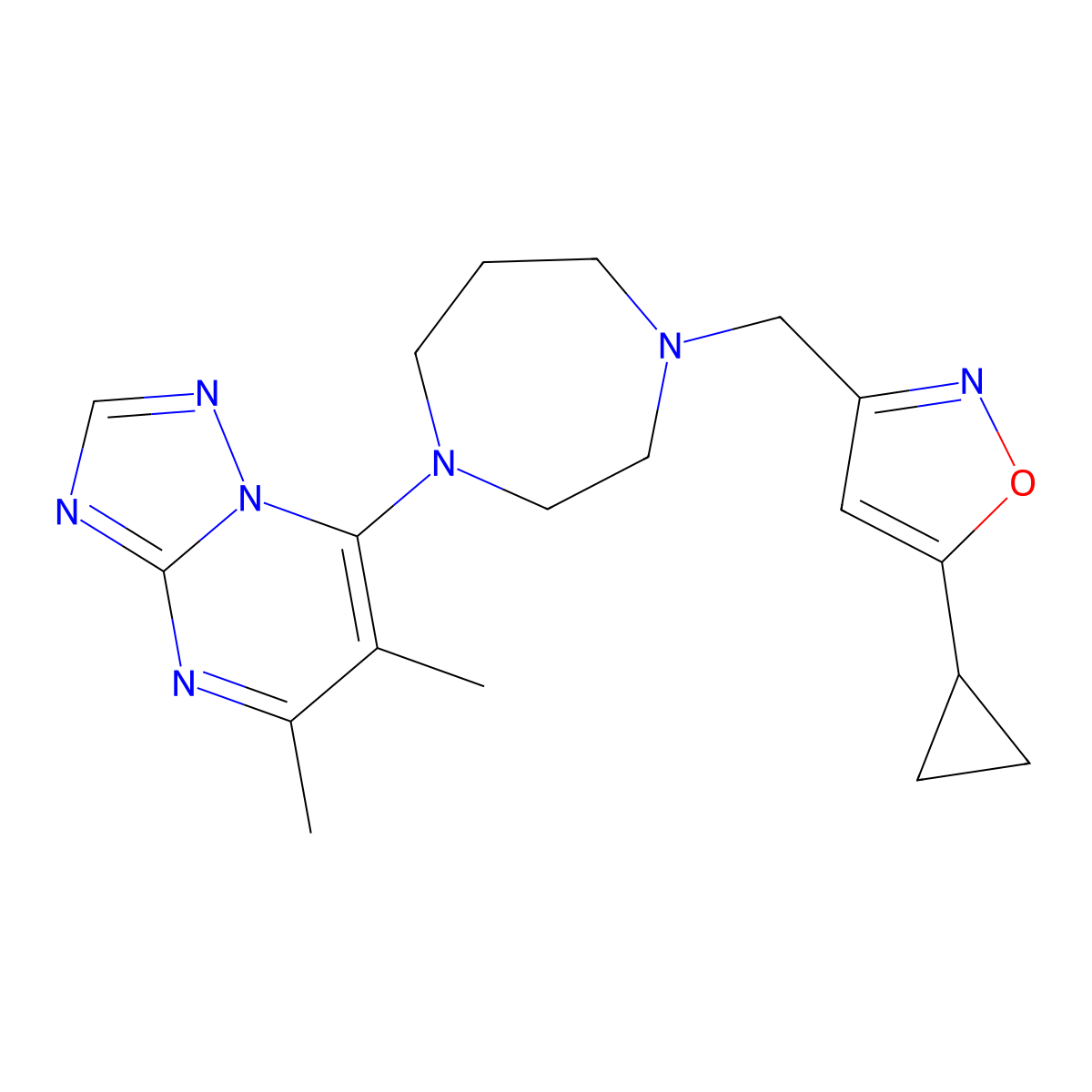 1-[(5-Cyclopropyl-1,2-oxazol-3-yl)methyl]-4-{5,6-dimethyl-[1,2,4]triazolo[1,5-a]pyrimidin-7-yl}-1,4-diazepane molecular structure, CAS 2770640-59-8