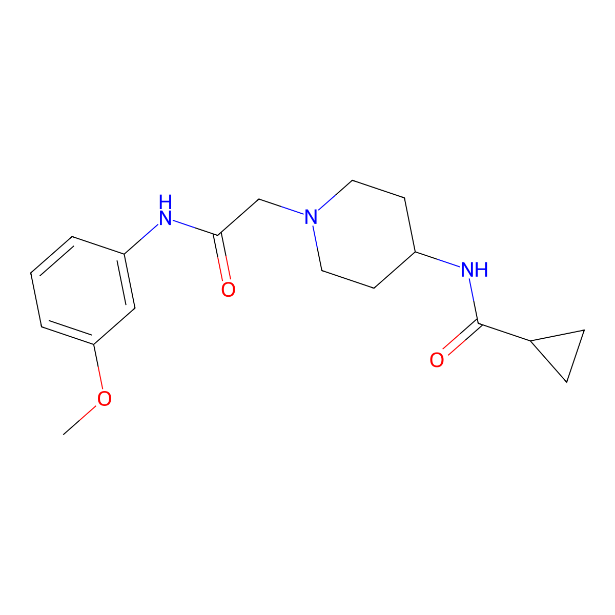 N-(1-{[(3-methoxyphenyl)carbamoyl]methyl}piperidin-4-yl)cyclopropanecarboxamide molecular structure, CAS 2770640-64-5